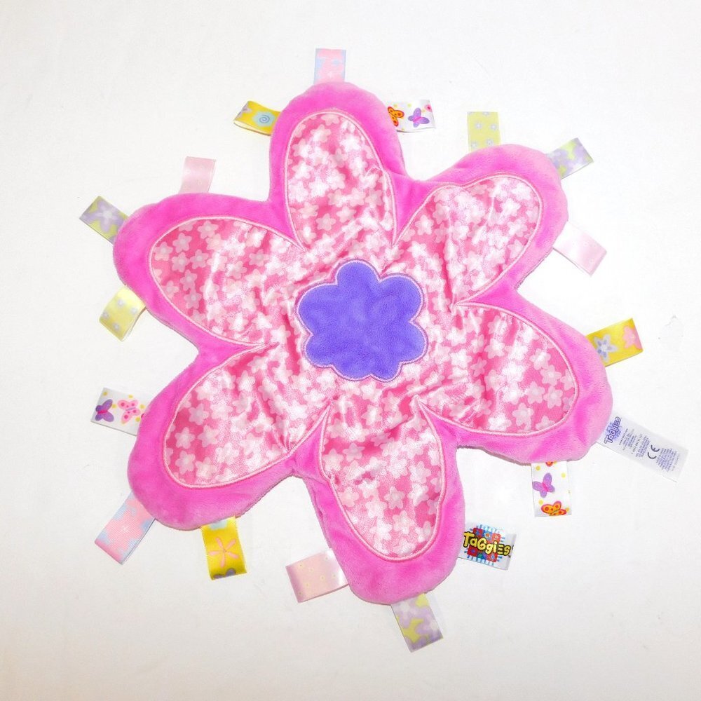 Taggies Flower Me Fun Pink Purple Plush Satin Security Blanket 2011 baby Lovey